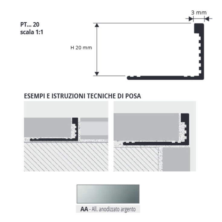 Profilo per pavimenti 270 cm Proterminal Argento Progress Profiles -2